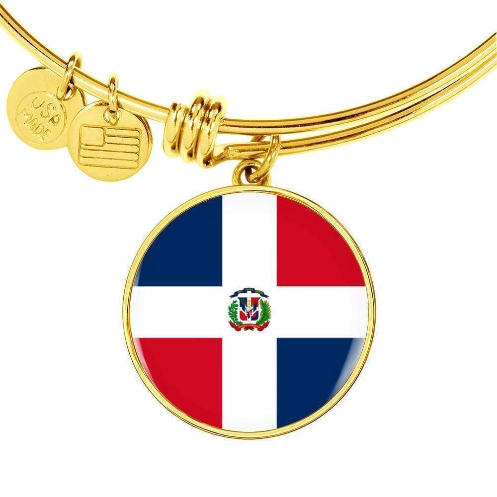 Dominican Flag Personalized Engraved Gold Circle Bangle Bracelet Custom Name